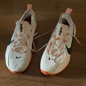 Nike White and Orange Sneakers with Green Accents LeBron James men’s 10.5